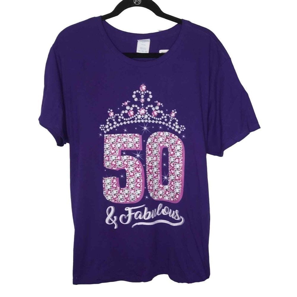 NWT Birthday Shirt Women 3XL Purple 50 And Fabulous Rhinestone Crown Graphic Tee